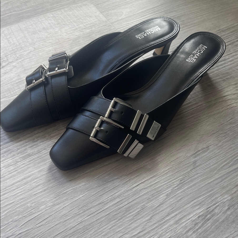 Michael Kors Black Mules with Silver Accents